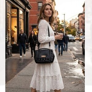 KATE SPADE DANBURY STREET ADELINA BLACK PLEATED FLAP SHOULDER BAG